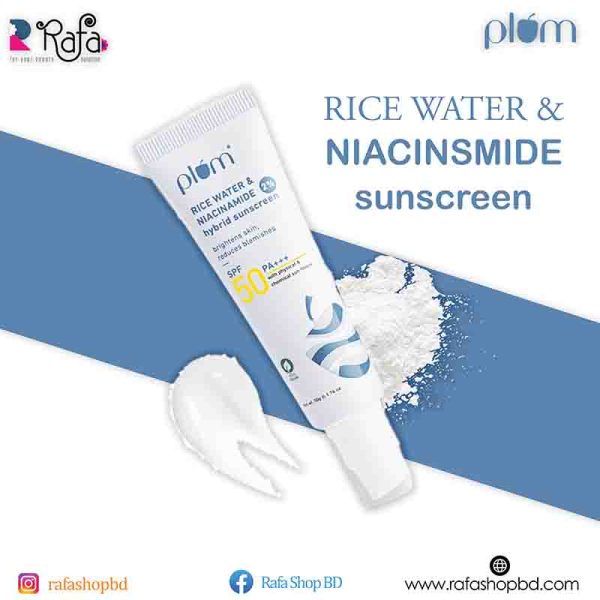 Plum 2% Niacinamide Sunscreen SPF 50 PA+++ With Rice Water | UVA/ UVB Protection | Reduces Tan, Brightens Skin | No White Cast, Lightweight, Non-Sticky | Dermatologically Tested | All Skin Types | Women & Men | 100% Vegan | 50 g