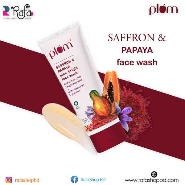 Plum Saffron & Papaya Glow Face Wash | Enhances Skin | With Vitamin B5 | Fights Dull Skin | Non-Drying, Gel-Based, Sulphate-Free Face Wash | For All Skin Types | 100% Vegan